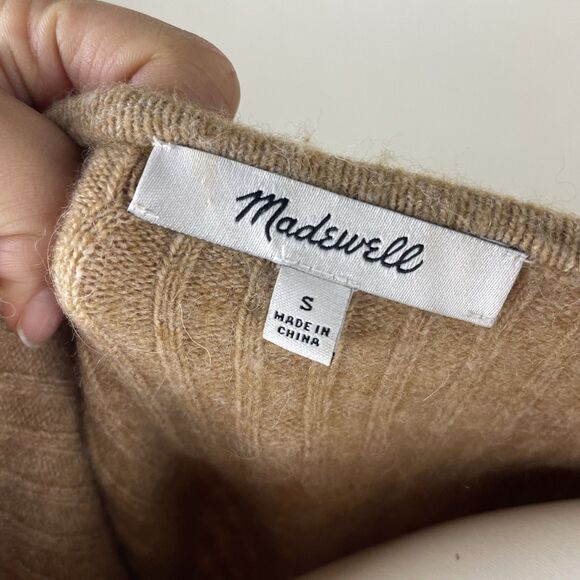 Madewell Cameron Ribbed Cardigan Sweater Tan Preppy Cozy  sz Small Wool Blend - Picture 6 of 9